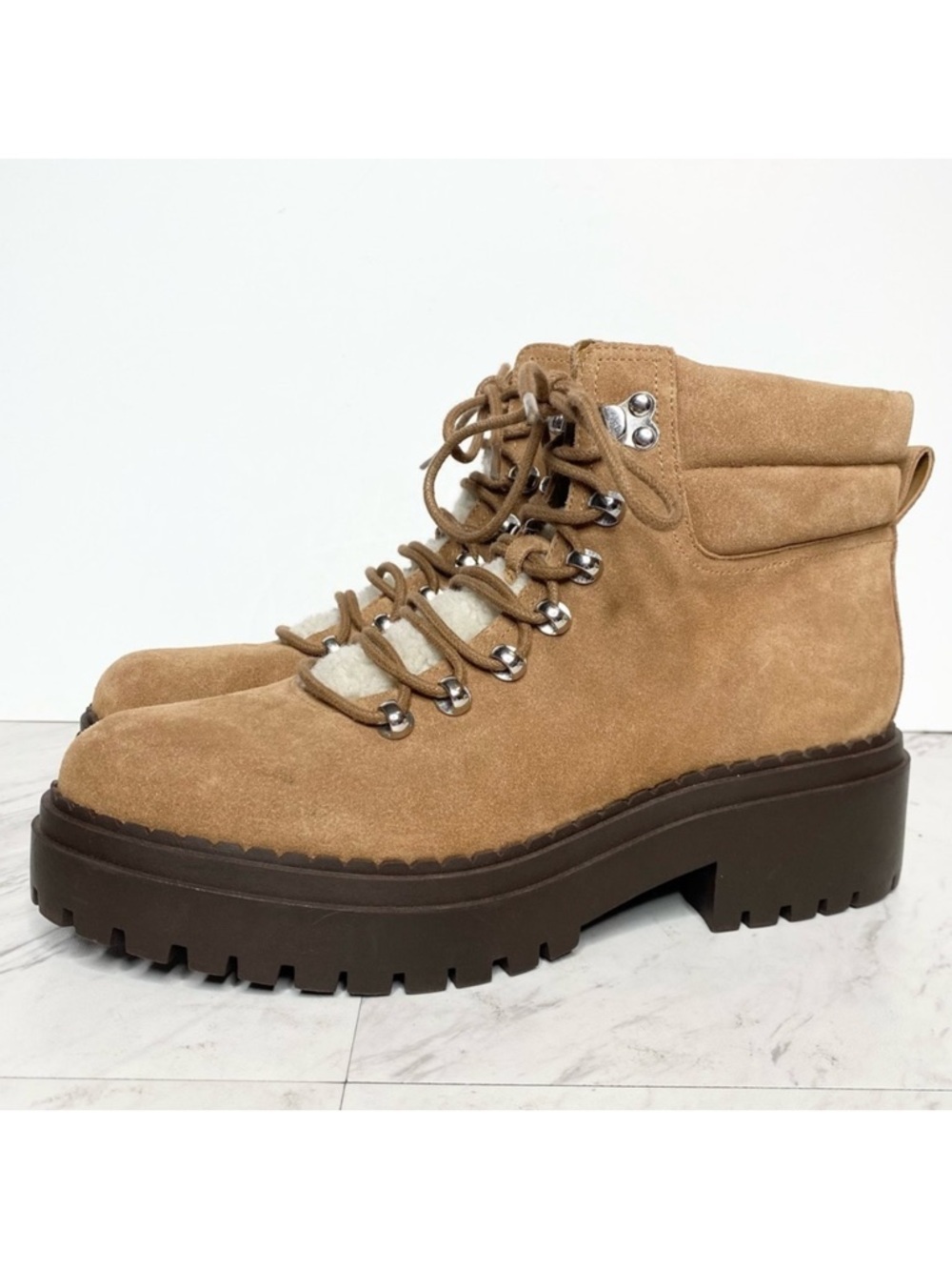 Marc Fisher Nairy Brown Suede Lace Up Hiking Bootie 9 1/2 M